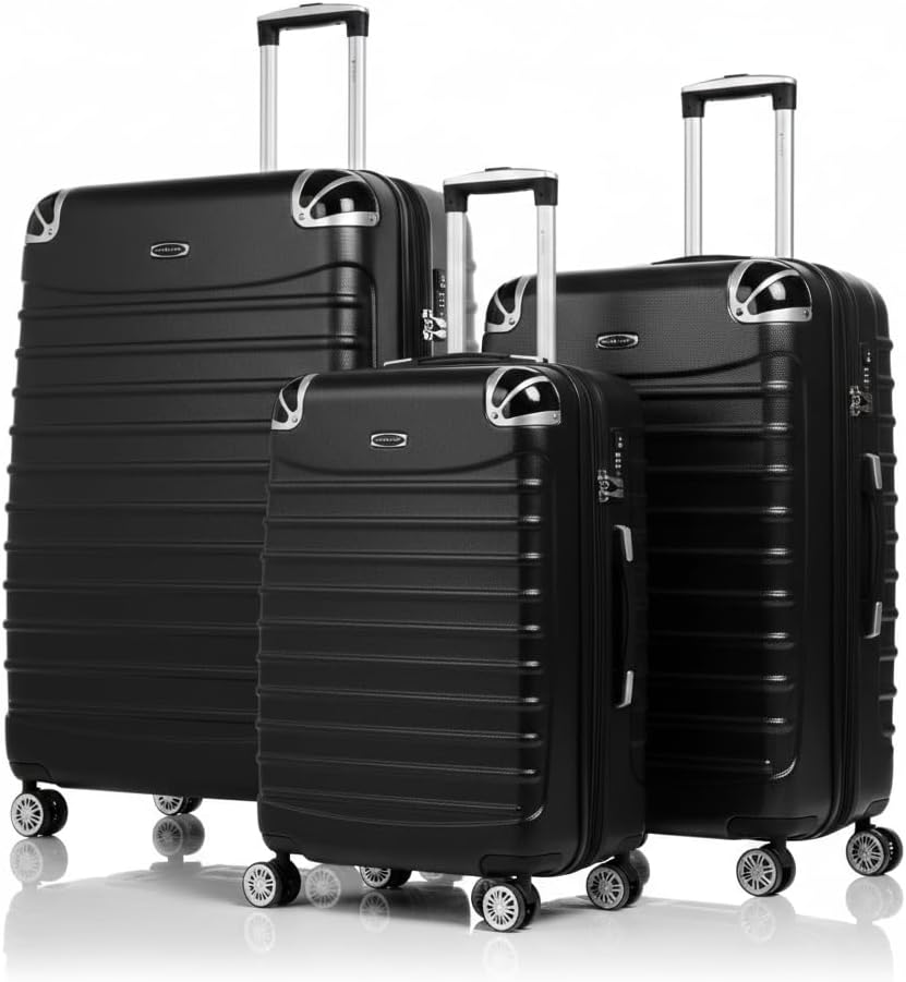 Gabbiano Vintage 3-Piece Luggage PC Hard Shell Set – Expandable Polycarbonate Luggage Set with Spinner Wheels, TSA Lock, Hardside Vintage Luggage Sets (Black, Medium 28")