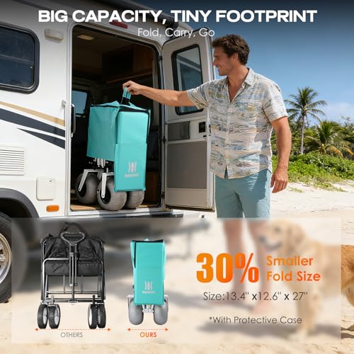 Navatiee 260L Beach Wagon with Extended Tailgate, 440lbs Heavy Duty Beach Cart with 9” Big Balloon Wheels for Sand, Collapsible Folding Wagon with Side Pocket for Outdoor, Light Blue by Navatiee - Used condition - Image 5