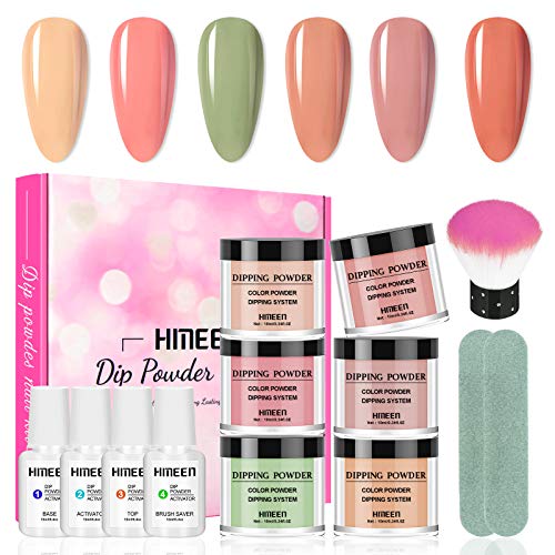 HMEEN Dipping Powder Nail Starter Kit – 6 Colors Dip Nail Powder Acrylic Dip Powder Nail Set for French Nail Salon Home Manicure Nail Art No UV Lamp Needed Nail Natural Dry