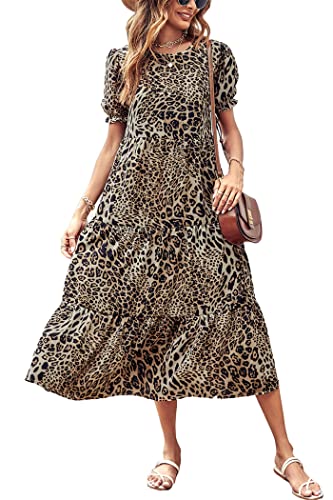 Mejores review On-line Vestido mango estampado listamos los 10 mejores. 36 PRETTYGARDEN Vestido Casual de Verano para Mujer, Estilo Bohemio, Estampado Floral, Manga abullonada, Cintura Alta, Vestido de Playa Midi, Negro/Beige, L