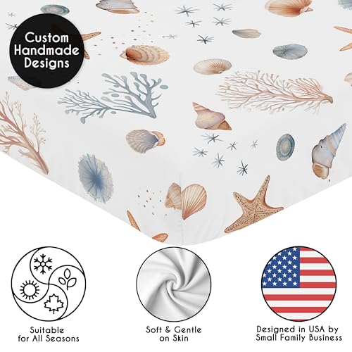 Image of Sweet Jojo Designs 2-Piece Baby Crib Sheets Set (Ocean Seashells) for Boys or Girls, Infant Nursery, Toddler Room - Standard Size (Gender Neutral, Nautical, Beach Theme, Starfish, Watercolor, Coastal)