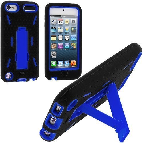 Black/Blue Hybrid Rugged Hard Silicone Case Cover w/Stand for Apple iPod Touch 5th 6th Gen Generation 5G 5 6G 6