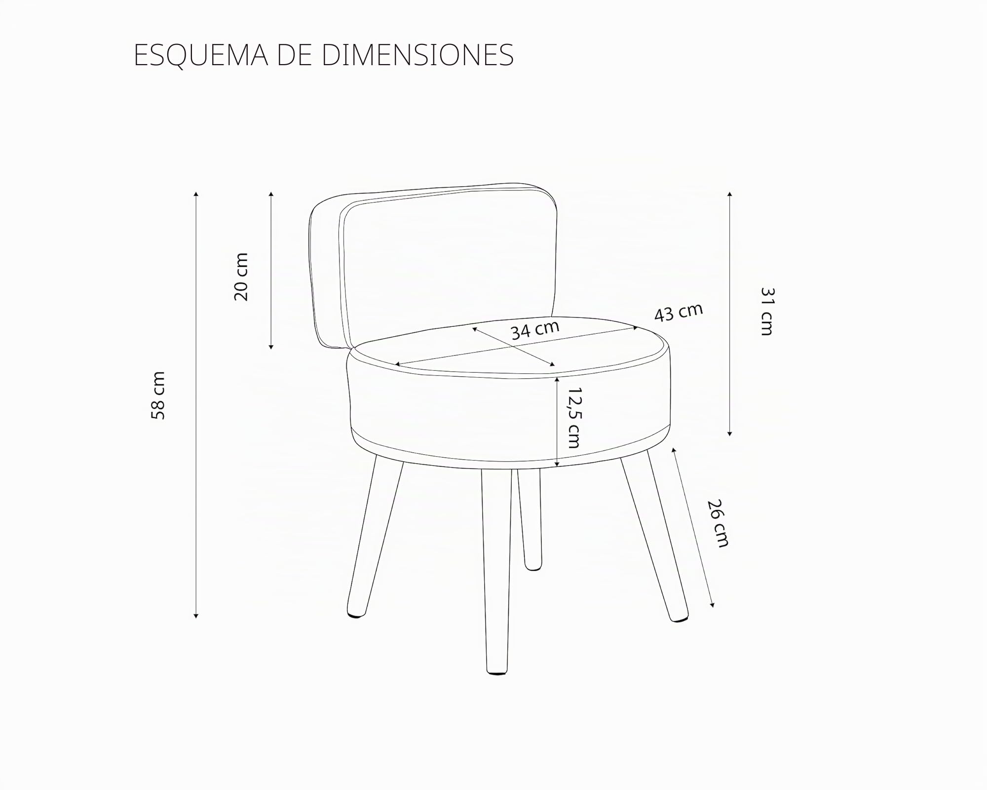 Echtwerk Sillón Milo tapizado, sillón escandinavo, silla confortable, respaldo alto, acolchado de espuma suave, para salón y rincón de lectura, patas de madera, 44 x 58 cm, 4 kg, color gris