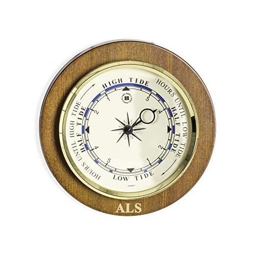 Custom Personalized Made in Germany Tide Clock with Brass Bezel on Cherry Wood Base