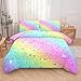 MWMWMW Full Size Bedding Set for Girls, Rainbow Comforter Set Full, 5 pcs Bed in A Bag, Girls Comforter Set Full, Kids Princess Comforter Set, Pink Bedding Set Full with Fitted Sheet and Flat Sheet