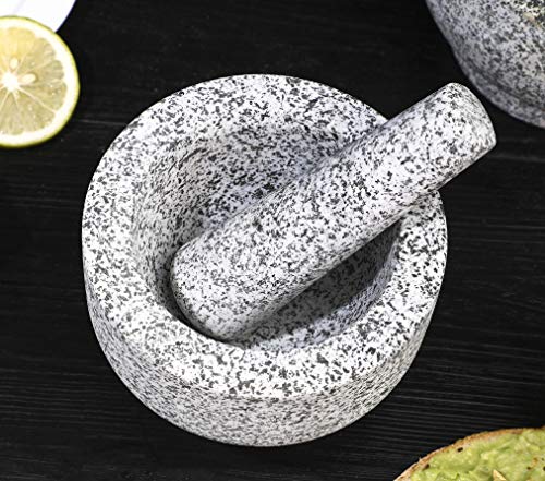 Siparui Mortar And Pestle Set Natural Granite Guacamole Molcajete Bowl 6Inch For Kitchen Herbs Pestos And Spices Grinder Include Non-Slip Silicone Mat Spoon Brush (15X10Cm,Unpolished) #TOP7