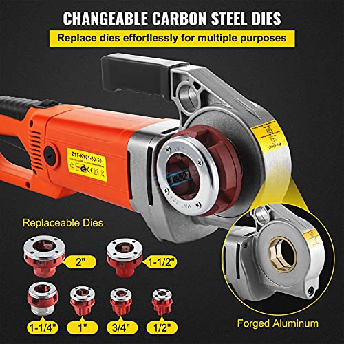 VEVOR Tragbare Gewindeschneidmaschine, Elektrischer Rohreinfädler für Rohre mit Tragetasche, 6 Matrizen 1/2, 3/4, 1, 1-1/4, 1-1/2,2, 2300 W 220 V Elektro-Gewindeschneidmaschine(EU PLUG 220V)