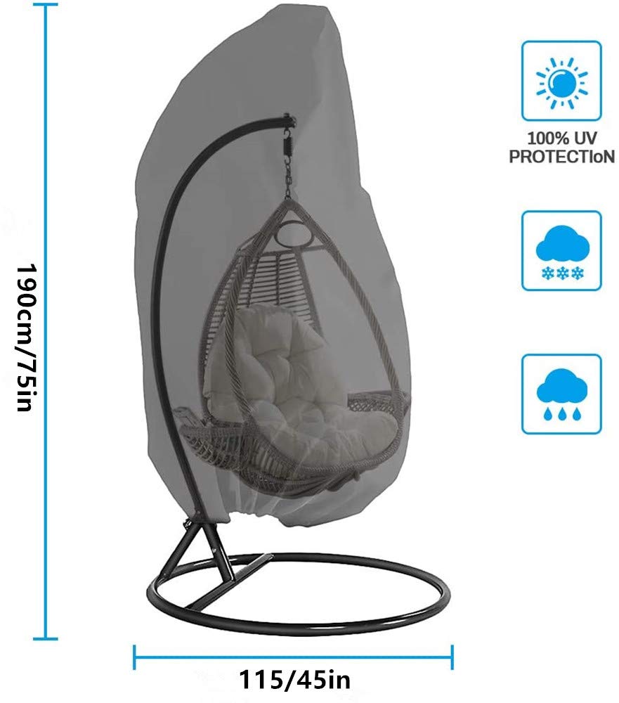 Couverture de Chaise Suspendue, Housse de Fauteuil Suspendu, Housse de Protection pour Oeufs Chaise, Imperméable Housse Meuble Couverture avec Fermeture à Glissière, 190x115cm (Gris)