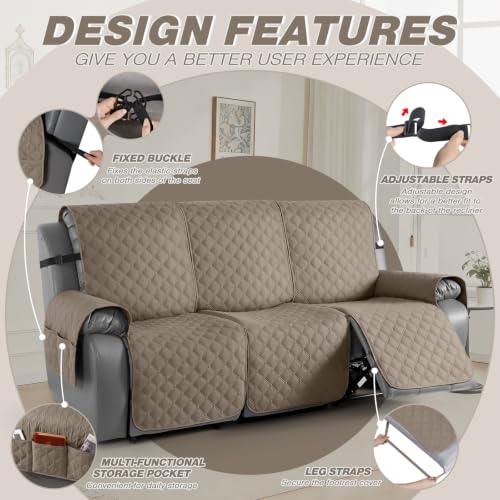 Image of TAOCOCO 100% Waterproof Recliner Sofa Covers Reversible, Taupe