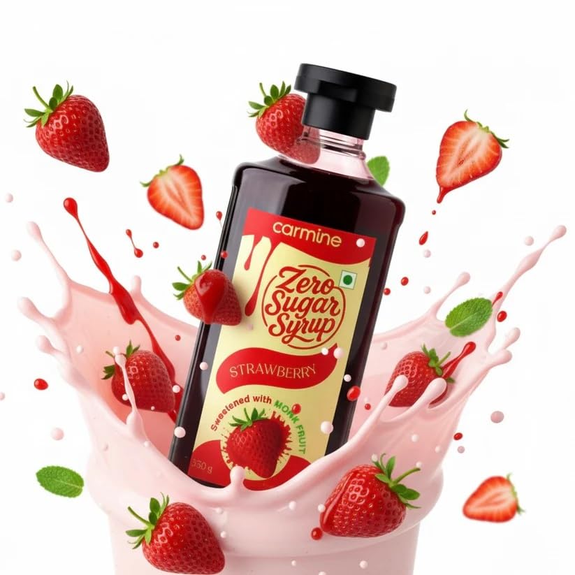 Image of Carmine Zero Sugar Strawberry Syrup - 330g | New & Improved Recipe | Sweetened with Pure Monk Fruit | Natural, Plant-Based Sweetener | No Added Sugar or Artificial Ingredients