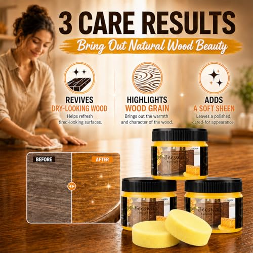 Image of CARGEN 3PCS Beeswax Wood Polish - Beeswax Furniture Polish | Restores Aged Furniture, Enhances Grain Depth Shine, Furniture Wax for Wood Cabinets, Tables, Furniture, Hardwood Surfaces