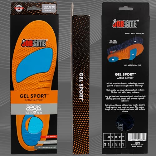 image for JobSite Gel Sport Insoles - Gel Heel & Metatarsal Shock Pad - US Men 8
