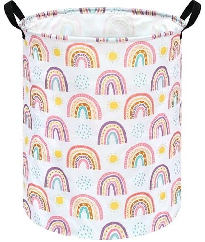 Image of MAIZMZ Kids Rainbow Hamper Laundry Basket Storage Bins Gift Organizer Clothes Toy Box Large Canvas Collapsible Chest for Home/Dorm/Kitchen/Pet/Office/Closet/Shelf/Room Decor