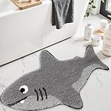 LUMI Cute Animal Bathroom Rugs, Non-Slip Backing Washable Bath Mats, Shark Shaped Absorbent Bath Rugs for Bathroom, Ideal Floor Mat for Shower Sink Bathtub Room Decor, 20'x32', Echo Shark