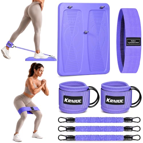 Image of Glute Workout Equipment, Ankle Resistance Bands with Cuffs & Fabric Bands Set for Women, Exercise Board for Kickbacks,Glutes, Hip Thrusts, Thighs & Legs Workout,Portable Home Gym Fitness