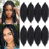 Marley Twist Braiding Hair 16inch Springy Afro Twist Hair 8 Packs Black Pre Fluffed Wrapping Hair for Soft Locs Kinky Curly Crochet Hair Extensions