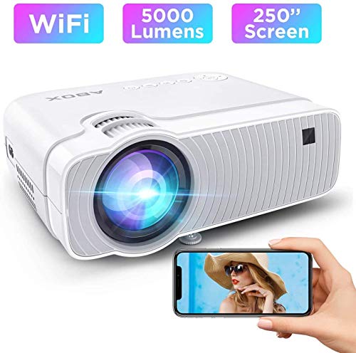 Vidéoprojecteur WiFi, ABOX Projecteur Portable avec Haut-parleur HIFI 1080P Supporté Retroprojecteur Home Cinéma 250'' Display Compatible avec Telephones/PC/TV Box/PS4/Chromecast-Blanc