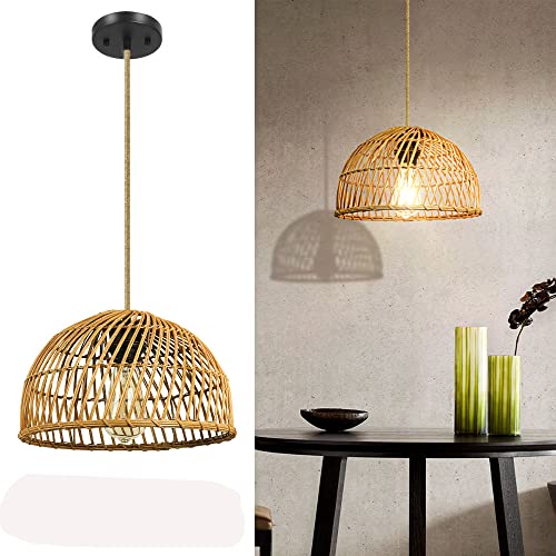 Suspension en rotin dôme, luminaire bambou tressé pour suspension cuisine et salon