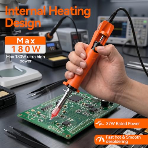Image of Preciva 929D-VI Electric Desoldering Pump 180W Temperature-Controlled | Desoldering Gun with 4 Nozzles (1.0mm & 1.2mm) - Solder Sucker with On /Off Switch for PCB Soldering Repair