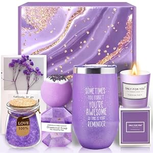 Mothers Day Gifts – Spa Gift Basket & Tumbler Set – Perfect Mothers Day, Birthday, Christmas, Valentines Day Gifts for Her – Women, Wife, Girlfriend, Friends, Sister, Mom (Purple)