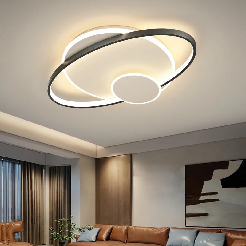 Plafonnier LED ruban soie noir 45cm à intensité variable pour salon et chambre