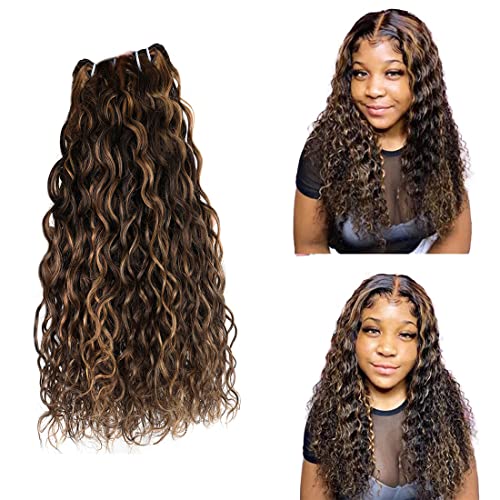 Water Wave Bundles Ombre Human Hair Bundles 7a Unprocessed Brazilian Remy Hair Extensions Weft Wet And Wavy Weave Bundles P1b/30 Hair Extensions Honey Brown Color 3 Bundles 24 26 28 Inch