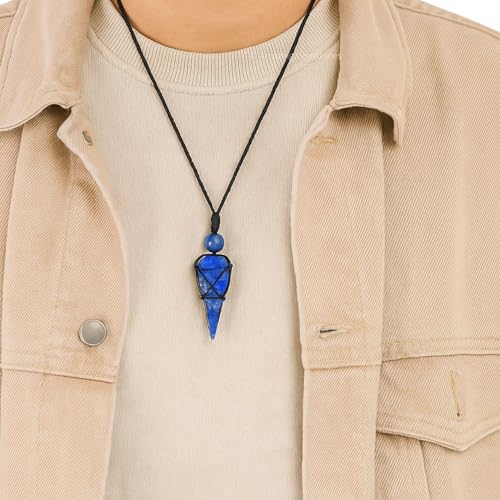 Amazing Gemstone Lapis Lazuli Crystal Jewelry for Men : Elegant and Stylish Men Jewelry, Unique Women Men Necklace with Lapis Lazuli Crystal Stone Holder Necklace Pendulum (Black Macrame) - Image 5