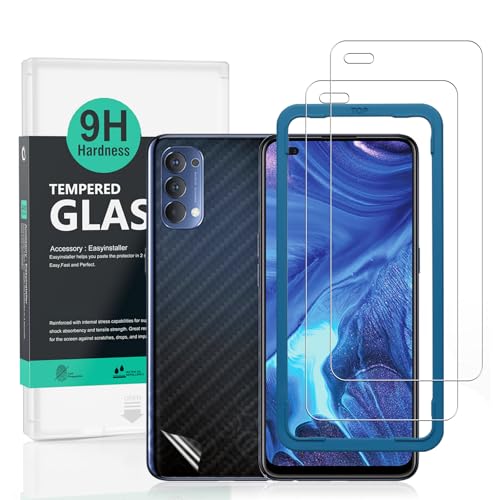 Ibywind for Oppo Reno 4 Screen Protector,2 Pack,9H Hardness Tempered Glass and Camera Lens Protector,with Alignment Frame,Full Coverage,Bubble Free,Fingerprint Unlock,Scratch Resistant
