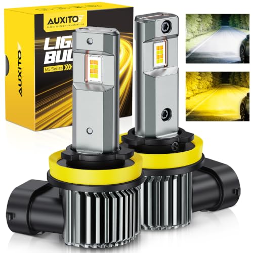 Image of AUXITO H11 Switchback LED Bulbs, 80000LM 6500K White 3000K Yellow Dual Color H11 LED Bulb, 1:1 Mini Wireless Fog Light Bulbs, Fanless Copper Tube Cooling, No Beam Shift