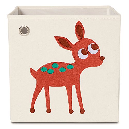 kaikai & ash Toy Storage Bin, Box Cube Basket Organizer for Baby Kids and Sprouts, 13 inch Canvas, Woodland Deer Animal
