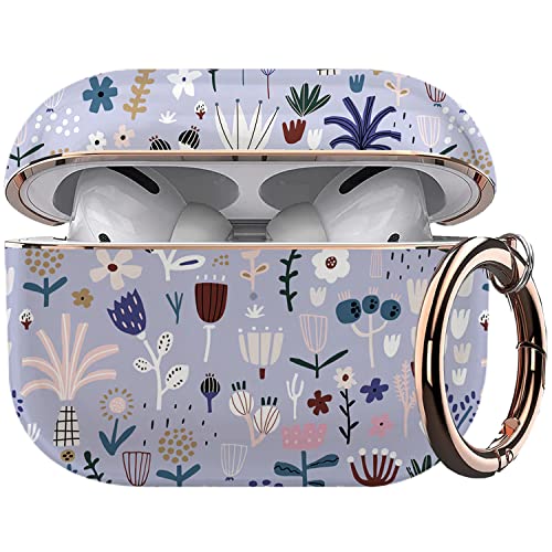 Case Cover for AirPods Pro 2019, Cute Flower Patterns AirPod Pro Hard Case for Women Girls, Compatible with Apple iPods Pro, Purple