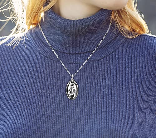 Us Jewels Ladies 925 Sterling Silver Oval Virgin Mary Antique Finish Pendant, 26Mm #TOP2