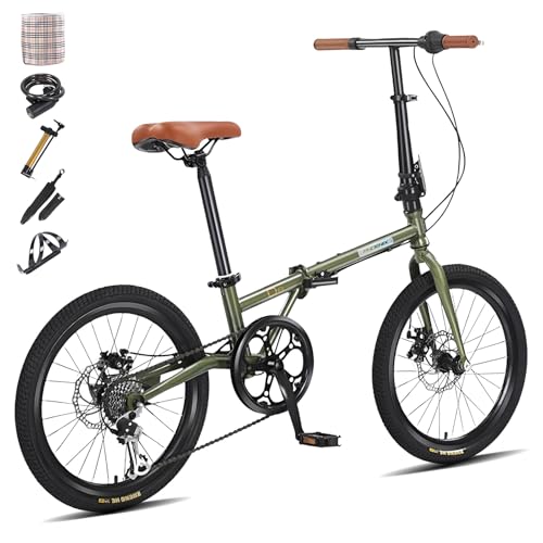 CUIOT 折りたたみ自転車 ミニベロ 小径 16/20インチ シマノ 7段変速 素早く折畳可能 折り畳み自転車 軽量 高炭素鋼フレーム 高さ調節可能なハンドルステムとサドル 折畳み自転車 空気入れ、カゴ、ワイヤロック付属 男女兼用 初心者 通勤 通学 街