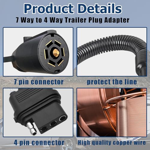 maierke 7 Pin to 4 Pin Trailer Light Adapter 7 Way Blade to 4 Way Flat Trailer Plug Adapter,Single-Function 7 Way to 4 Way Trailer for RV Truck - Thumbnail 5