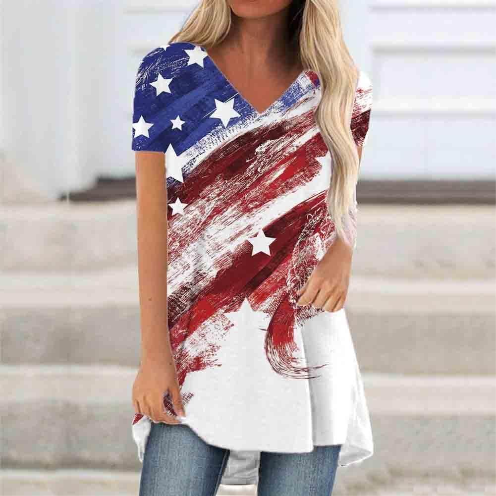 KKG Tops Tunics for Women to Wear with Leggings, Casual Loose Fit V Neck Short/Long Sleeves T Shirt - Image 2