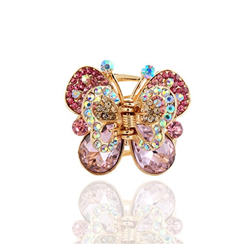 Ruihfas Fashion 4Pcs Rare Crystal Rhinestone Butterfly Bangs Clip Bow Hair Claw Gripper For Girl Women 1.26×1.10 Inch #TOP1