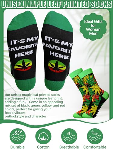 6 Pairs Novelty Leaf Socks for Men 420 Leaf Funny Flowers Cotton Crew Socks Green Pot for Adult Christmas 420 Gift4