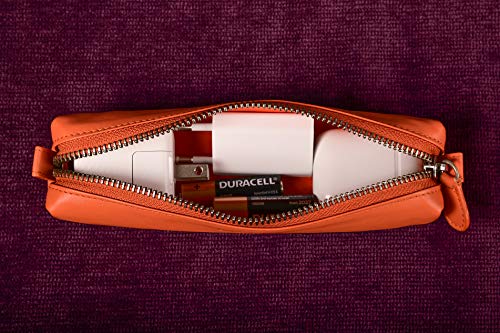 Image of DiLoro Leather Zippered Fountain Ballpoint Rollerball Pens and Pencils Case Holder Pouch Genuine Full Grain Soft Nappa Leather (Orange)