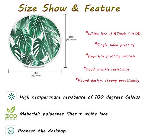 Pfrewn Summer Palm Leaves Round Tablecloth Tropcial Pineapple Table Cloth Cover Mat Lace Washable Polyester 60" Dining Decorative For Holiday Home Party Wedding Picnic #TOP4