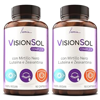 Integratore Occhi Vista Luteina e Zeaxantina Alto Dosaggio 2x90 Capsule Con Zinco Licopene Mirtillo Nero Vite Rossa Antiossidante Per Occhi Vitamina A B12 Vegano Vision Sol Poemia