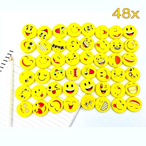 JZK 48x Stücke Emoticon Kinder Radiergummi Smiley Radiergummi, Spielzeug Gastgeschenk Studentengeschenke für Geburtstagsfeier Festival Partytütenfüller, Gelb