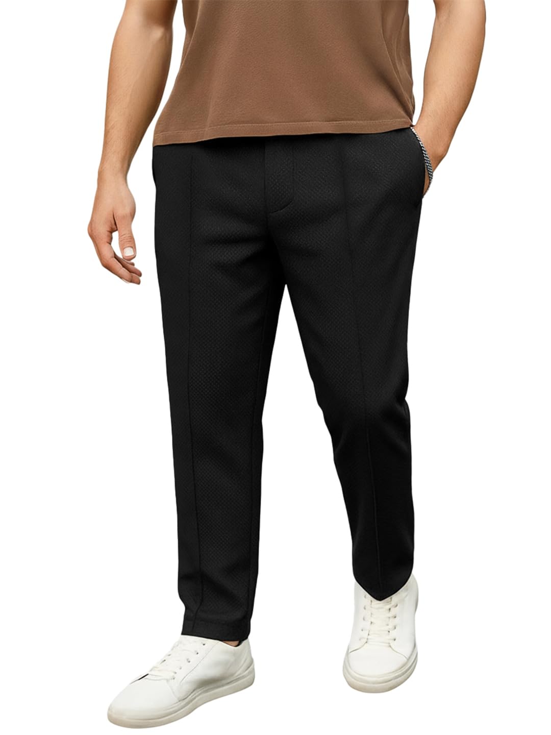 bewakoof Men's Solid Regular Fit Cotton Blend Track Pants| Trackpants | Lightweight & Flexible Elastic Waist with Drawstring | Relaxed Casual Joggers | Side Pockets-picture-20