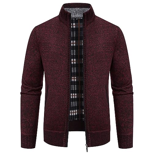 Cardigan Sweaters for Men Ribbed Knitted Stand Collar Warm Winter Sweater Zip Up Long Sleeve Casual Sweaters