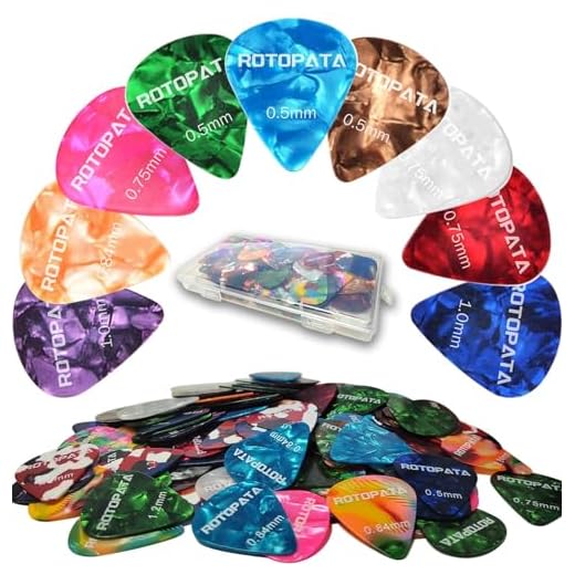 150 Pack Guitar Picks with Organizer Storage Box, 0.5 0.75 0.84 1.0 1.2mm Includes Thin Medium Heavy Thickness, Variety Colorful Celluloid Plectrums for Bass Electric Acoustic Guitars Ukulele