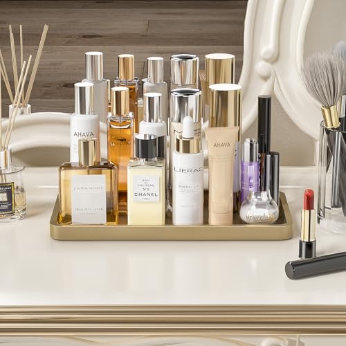 Image of Weenson Gold Bathroom Vanity Tray for Countertop Perfume Makeup Jewelry Decor Candle, Bamboo Kitchen Tray for Soap Dispenser Spice Coffee, Toilet Tank Tray 11.81 inchL x 6.1 inchW x 0.79 inchH