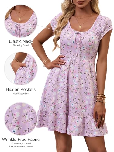 Image of HUHOT Teen Petite Women Floral Short Summer Mini Dresses with Pockets Cute Milkmaid Sundress 2026