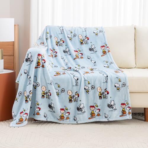 Image of Berkshire Blanket Peanuts VelvetLoft Cute Character Snoopy Plush Throw Blanket,Snoopy the Athlete Closed in Blue,Throw 55 in x 70 in (Official Peanuts Product)