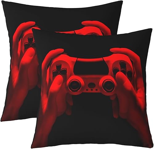 Juego de 2 fundas de almohada para sofá o cama juego de 2 fundas de cojín decorativas para juegos decoración de sala de juegos rojo y negro moderno