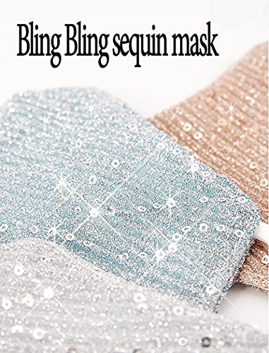 Image of Sparkly Sequins Mouth Masc Fashion Designer Glitter Cotton Face Cover With Adjustable Ear Loops Reusable Masquerade Party Nightclub Rave Festival Sequins Face Covering (Light Blue)