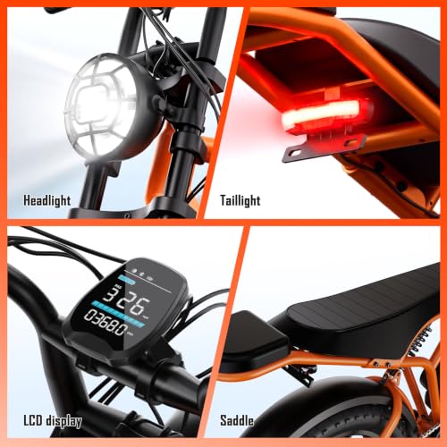 Image of TST Electric Bike for Adults, 1500W Peak Motor 60 Miles Fat Tire Ebike with 48V 15Ah Removable Battery 20 inch Fat Tire Electric Bike, Dual Suspension,7 Speeds Orange